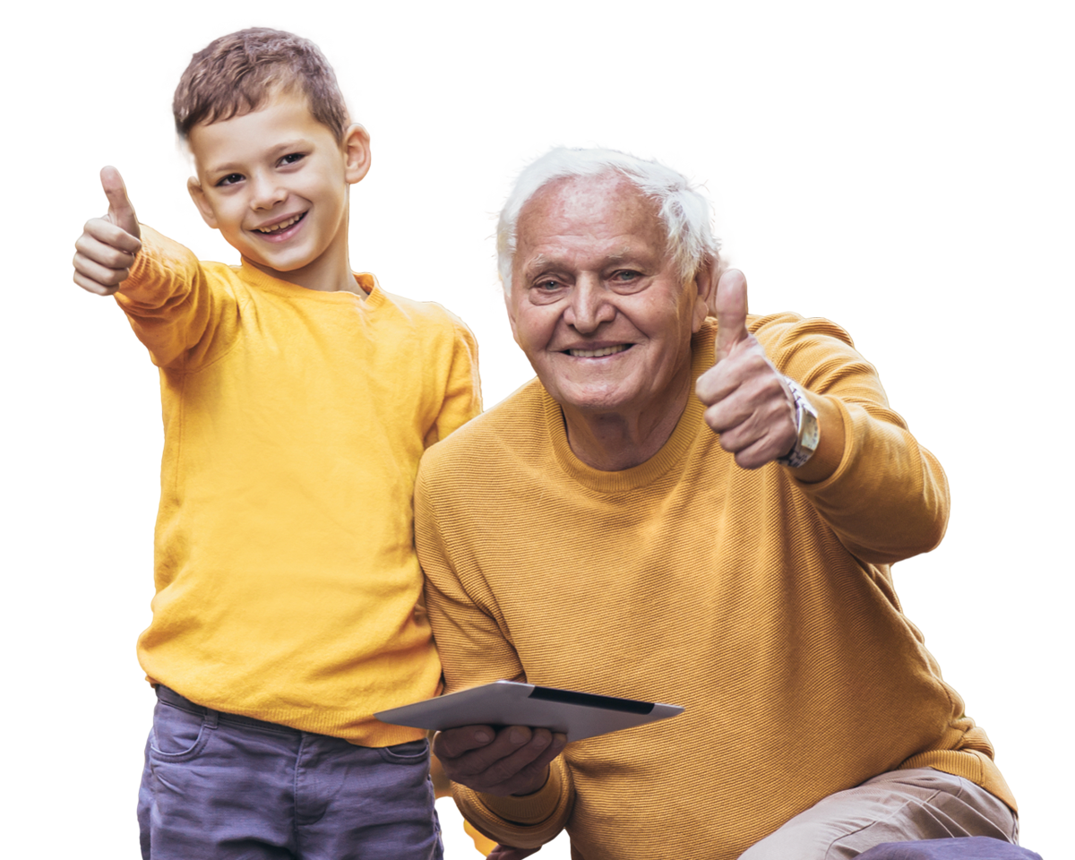 Man with grandson giving thumbs up